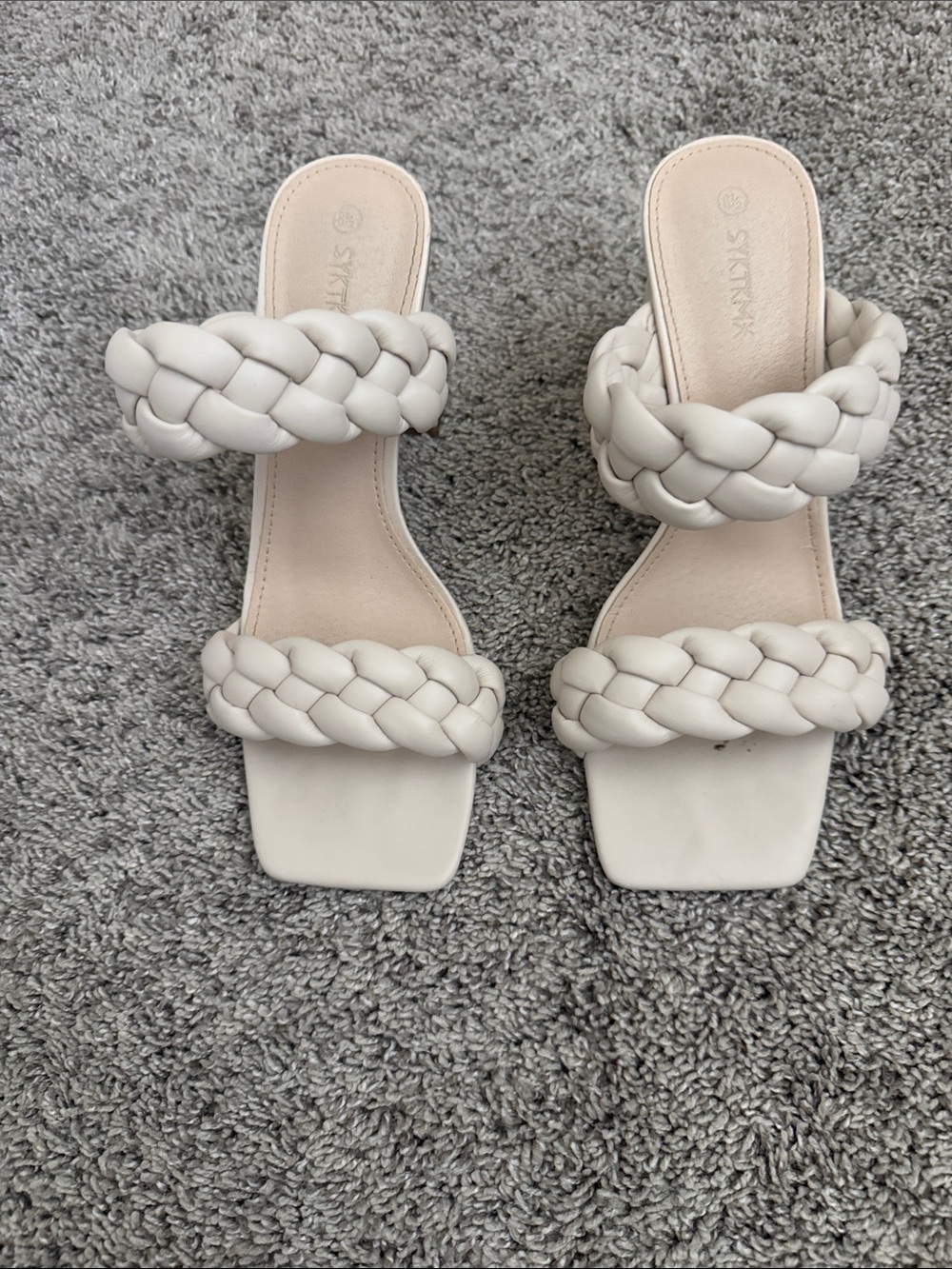 Braided Double-Strap Sandal Slides in Cream